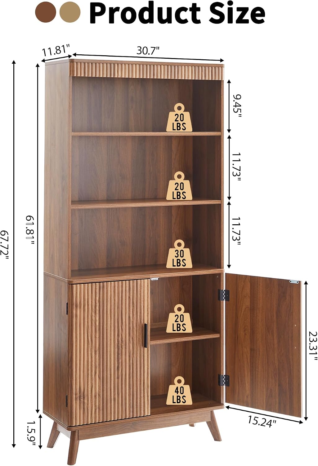 Fluted Walnut Arched Storage Bookcase