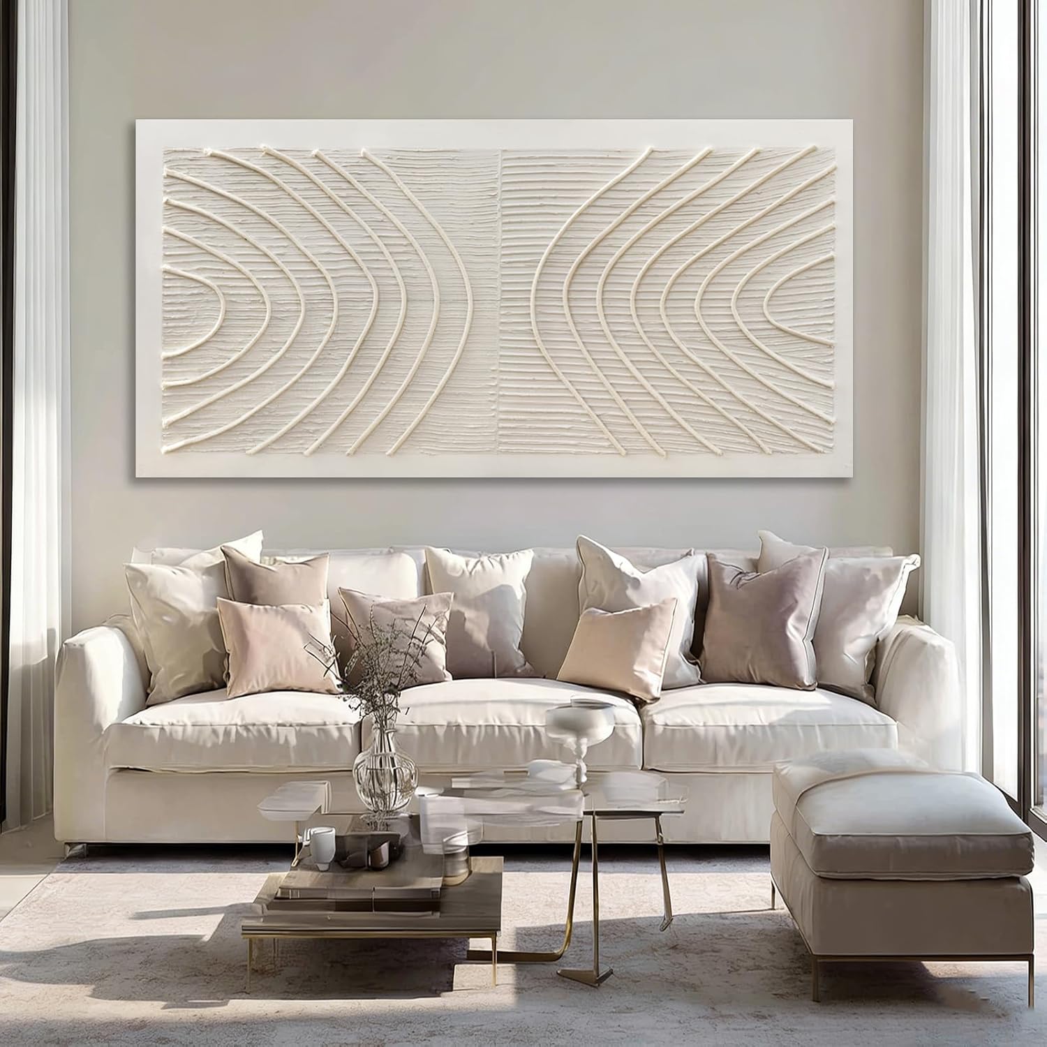 Grey Textured Curved Abstract Canvas Wall Art 29x58 Inch