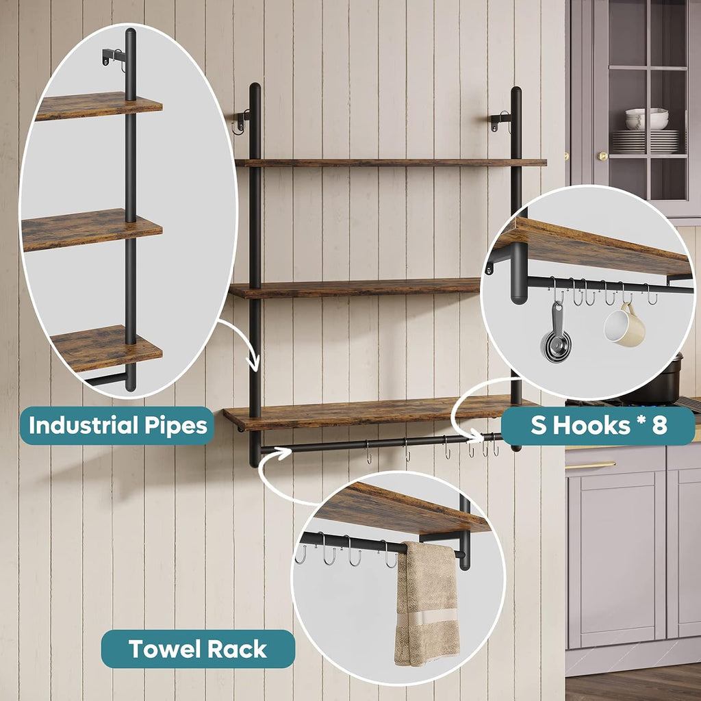 3 Tier Industrial Wall Pipe Shelves