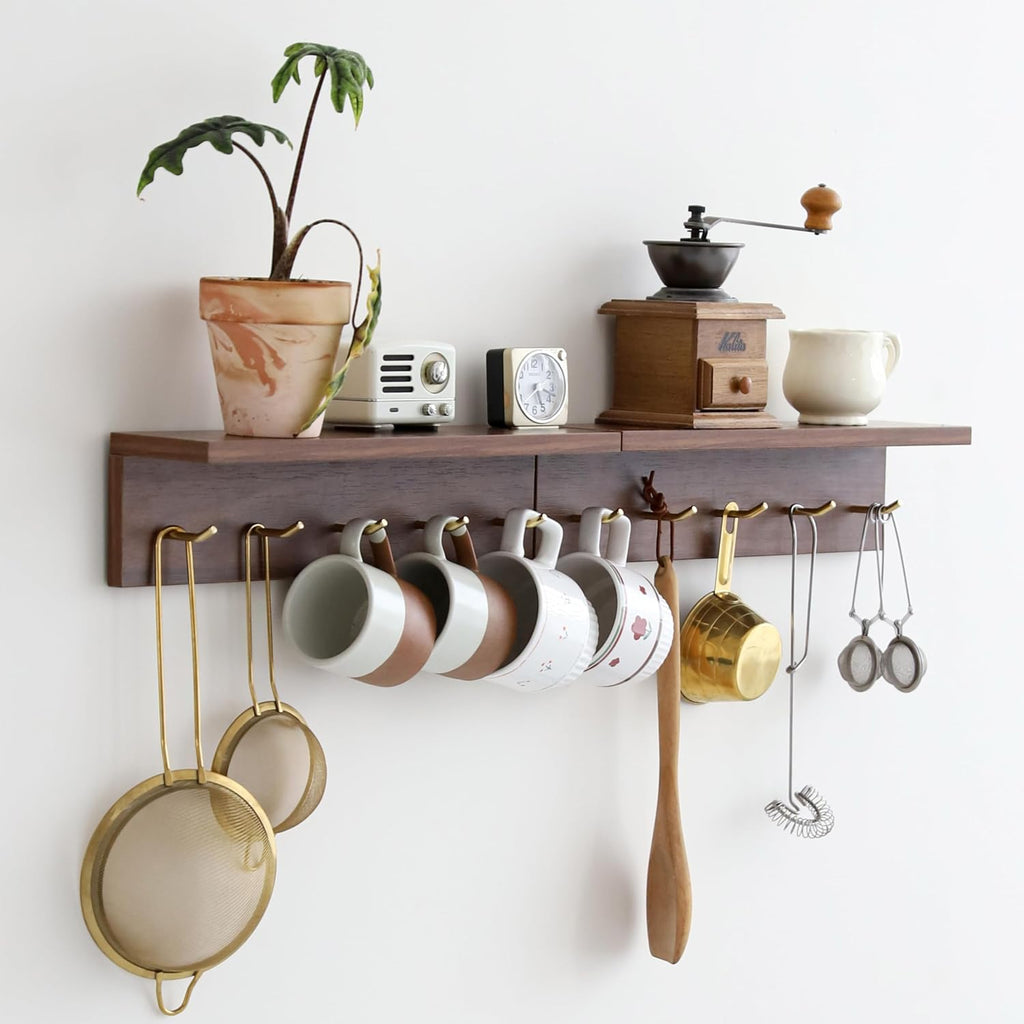 Walnut Wall Coat Rack with Hooks