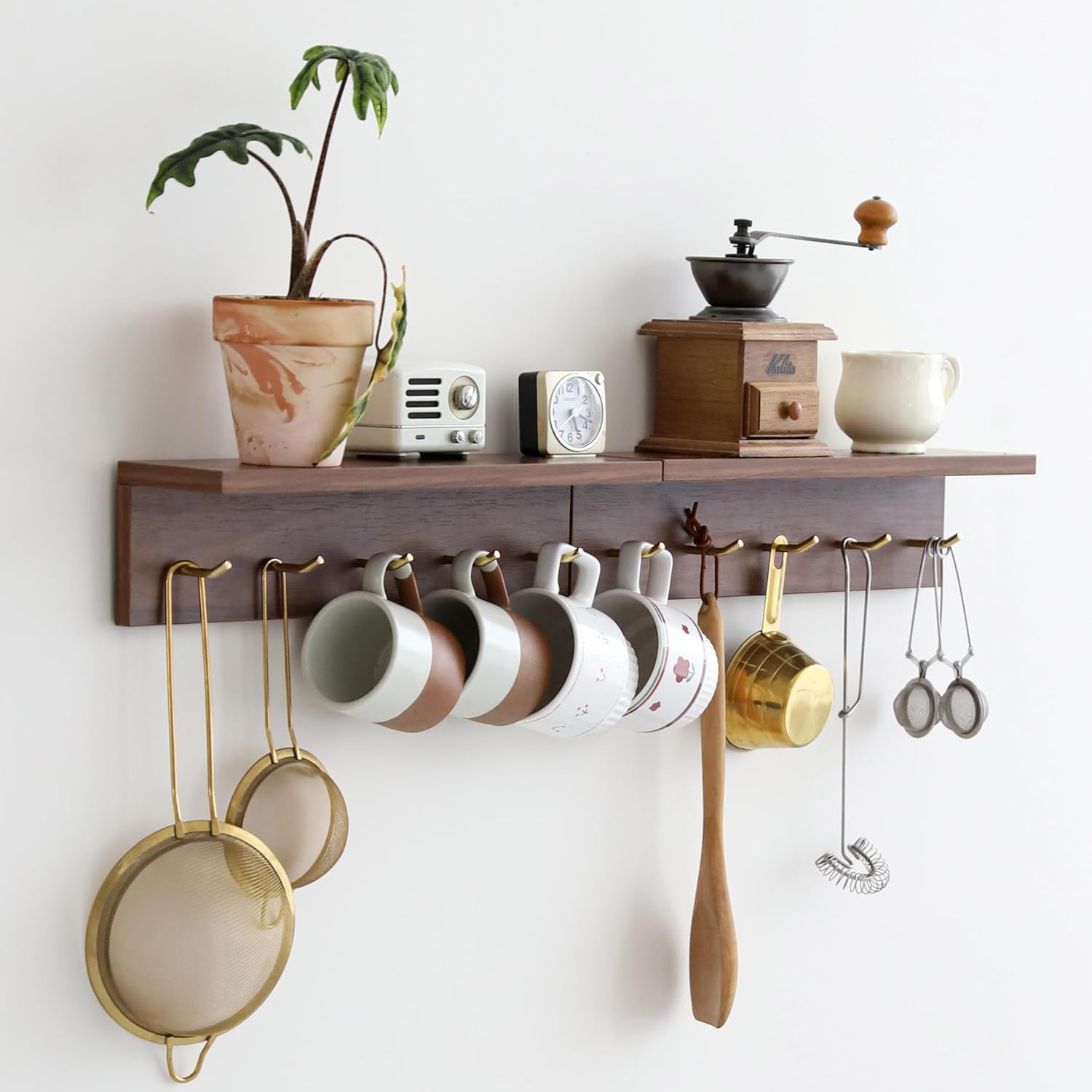 Walnut Wall Coat Rack with Hooks