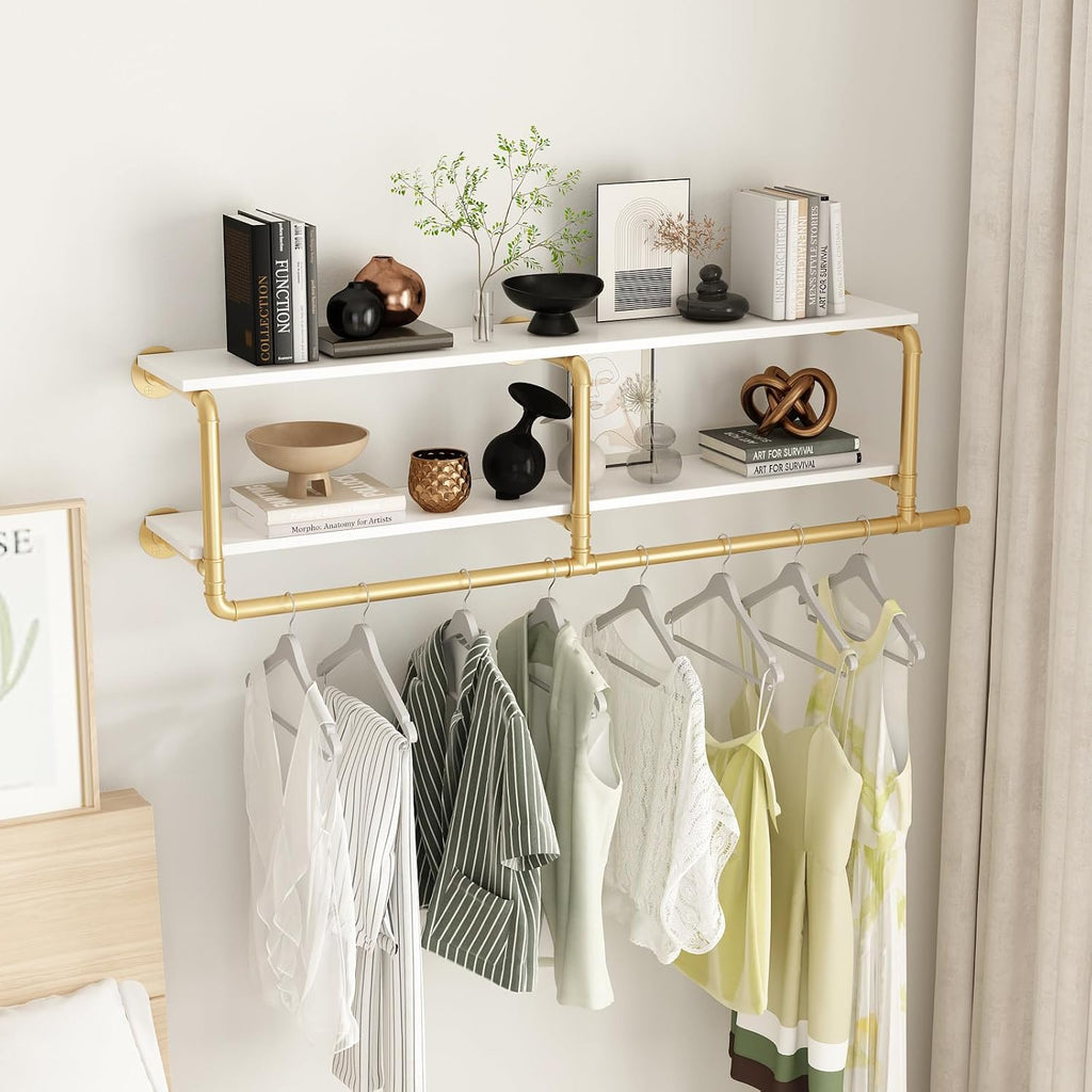 Gold Industrial Pipe Wall Clothes Rack