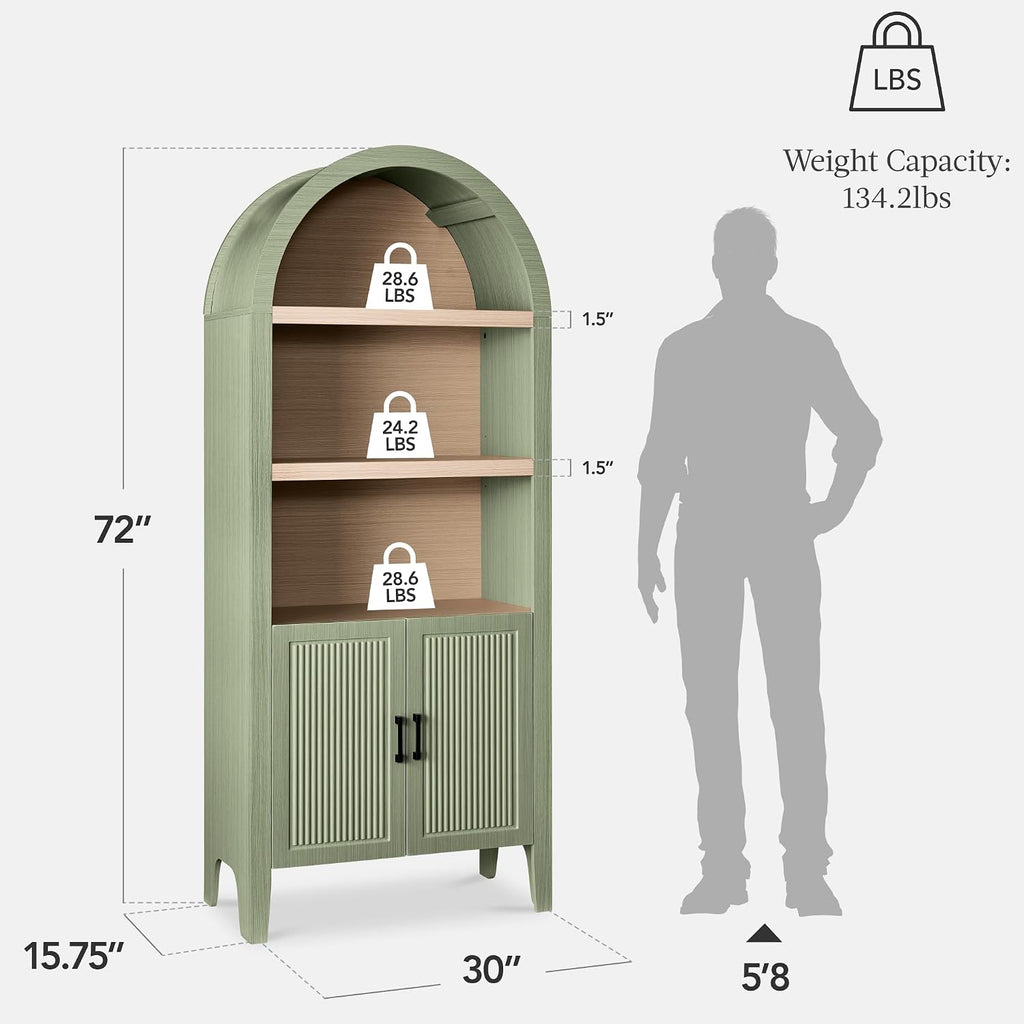 Sage Reeded Arched Storage Pantry Cabinet