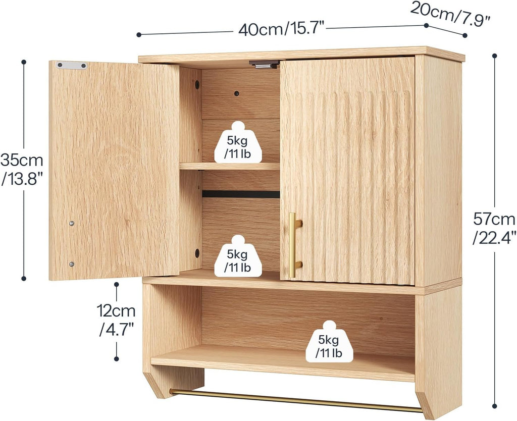 Natural Fluted Narrow Bathroom Cabinet