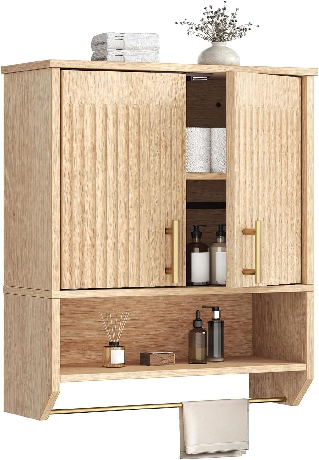 Natural Fluted Narrow Bathroom Cabinet