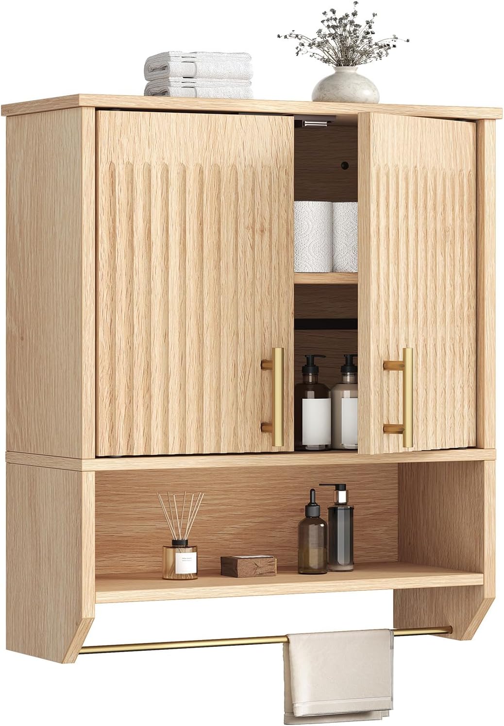 Natural Fluted Narrow Bathroom Cabinet