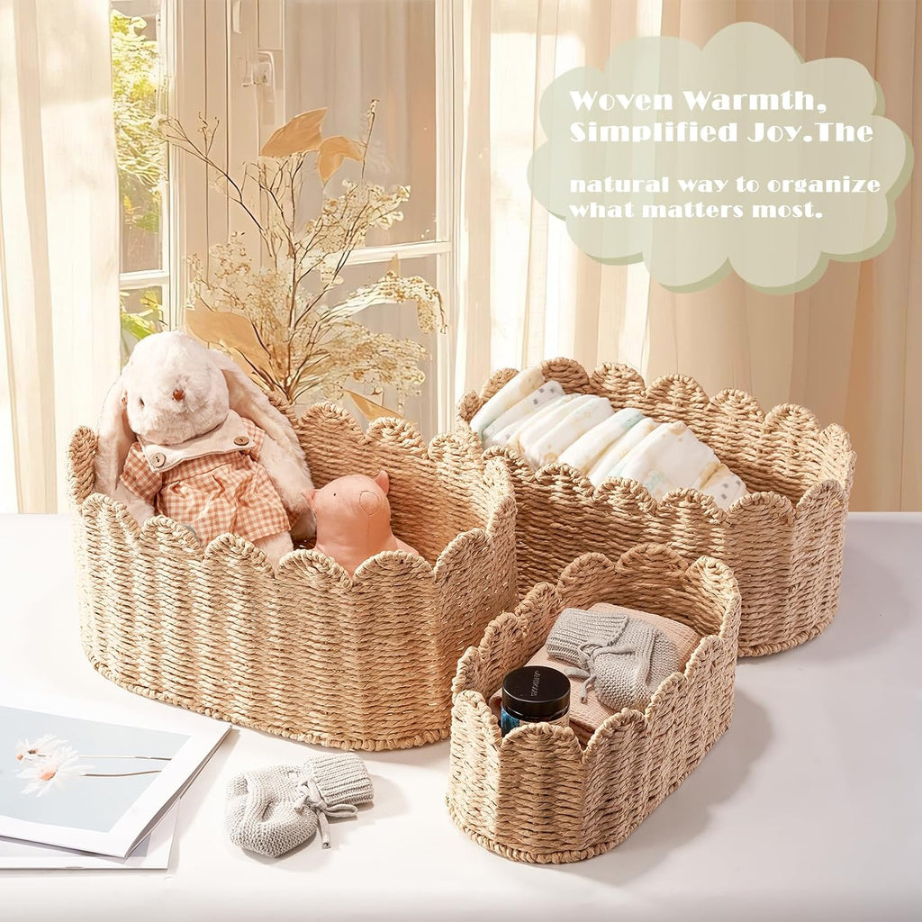 3 Pack Natural Paper Rope Storage Baskets
