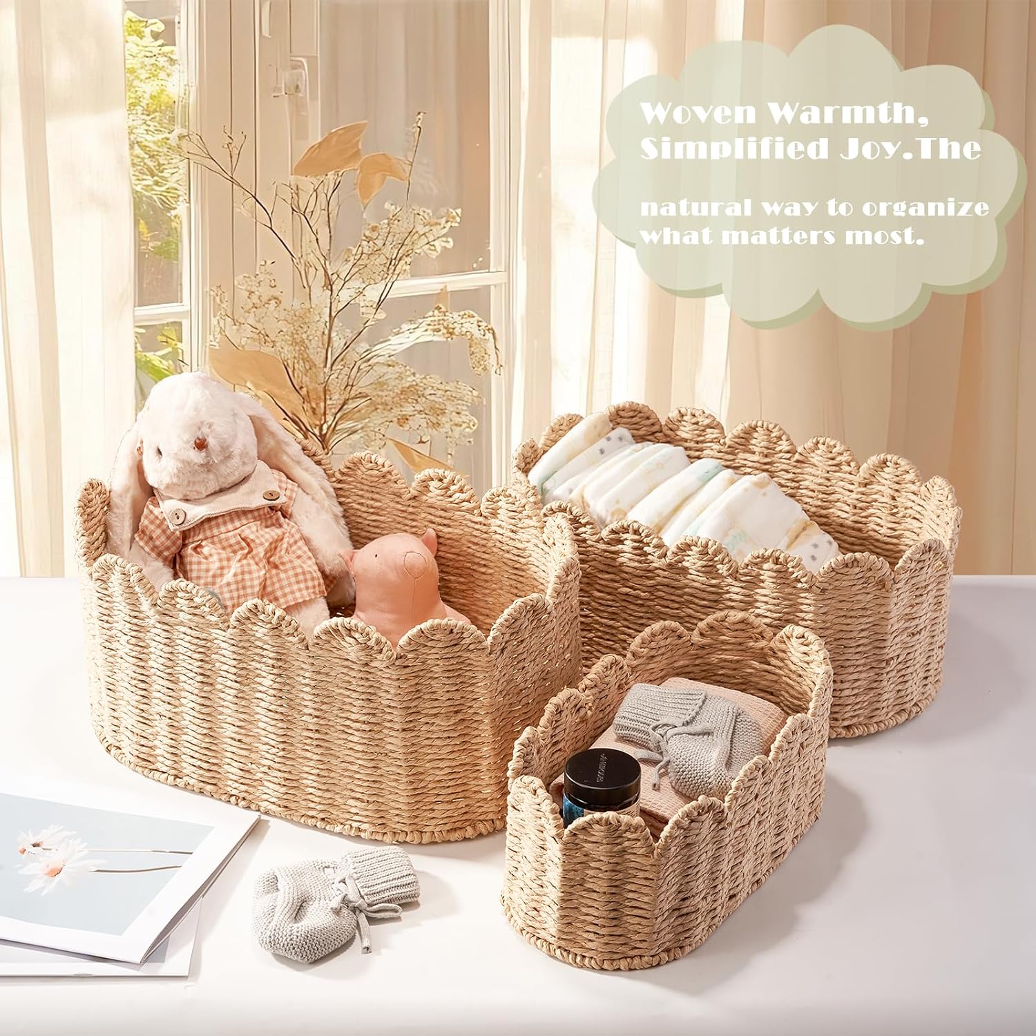 3 Pack Natural Paper Rope Storage Baskets