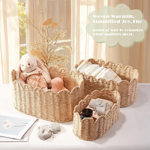 3 Pack Natural Paper Rope Storage Baskets