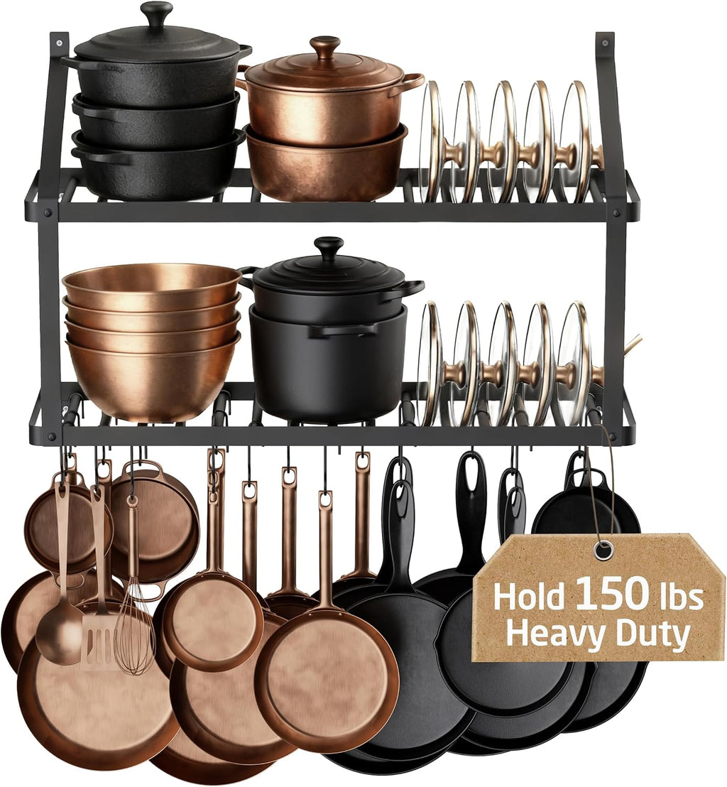 34" Matte Black Wall Pot Rack KUR528S88-BK