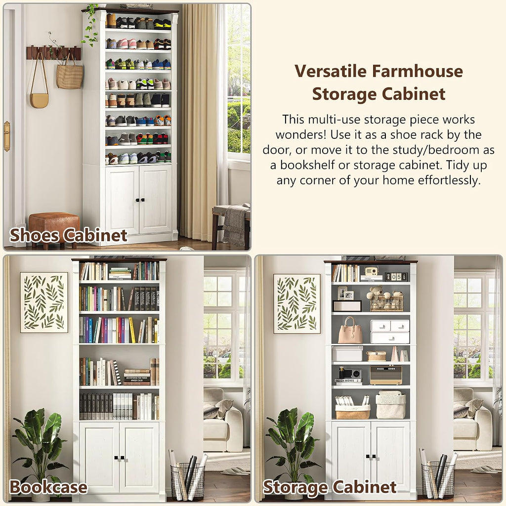 Antique White Farmhouse Storage Bookcase