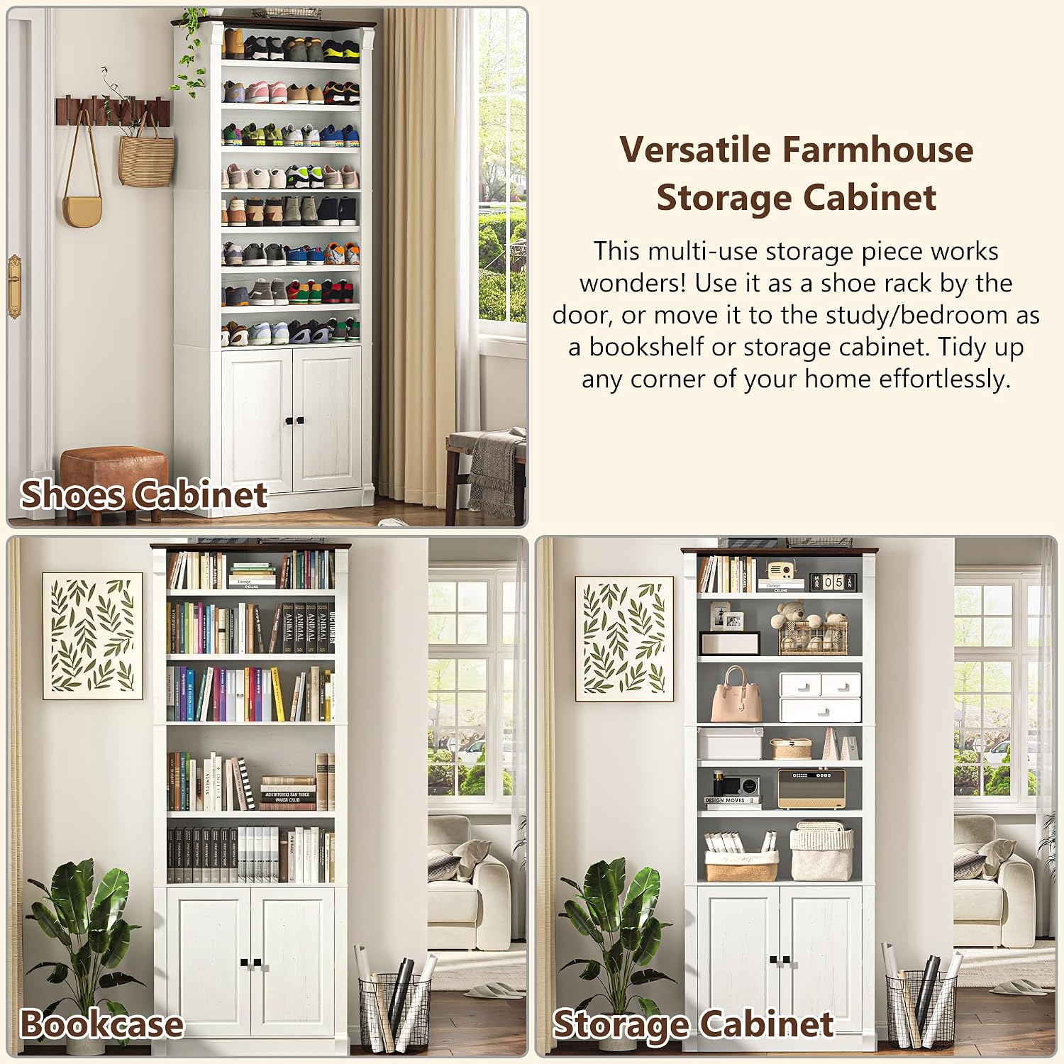 Antique White Farmhouse Storage Bookcase