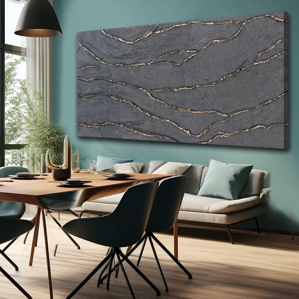 Hand Painted Gold Grey Textured Abstract Canvas Wall Art 29x58 Inch