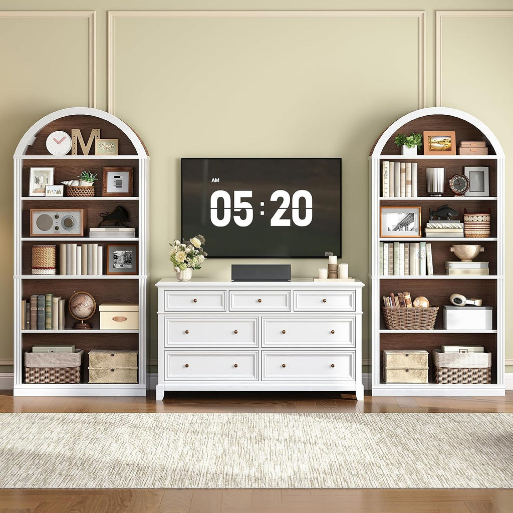 Walnut White Farmhouse Arched Bookcase