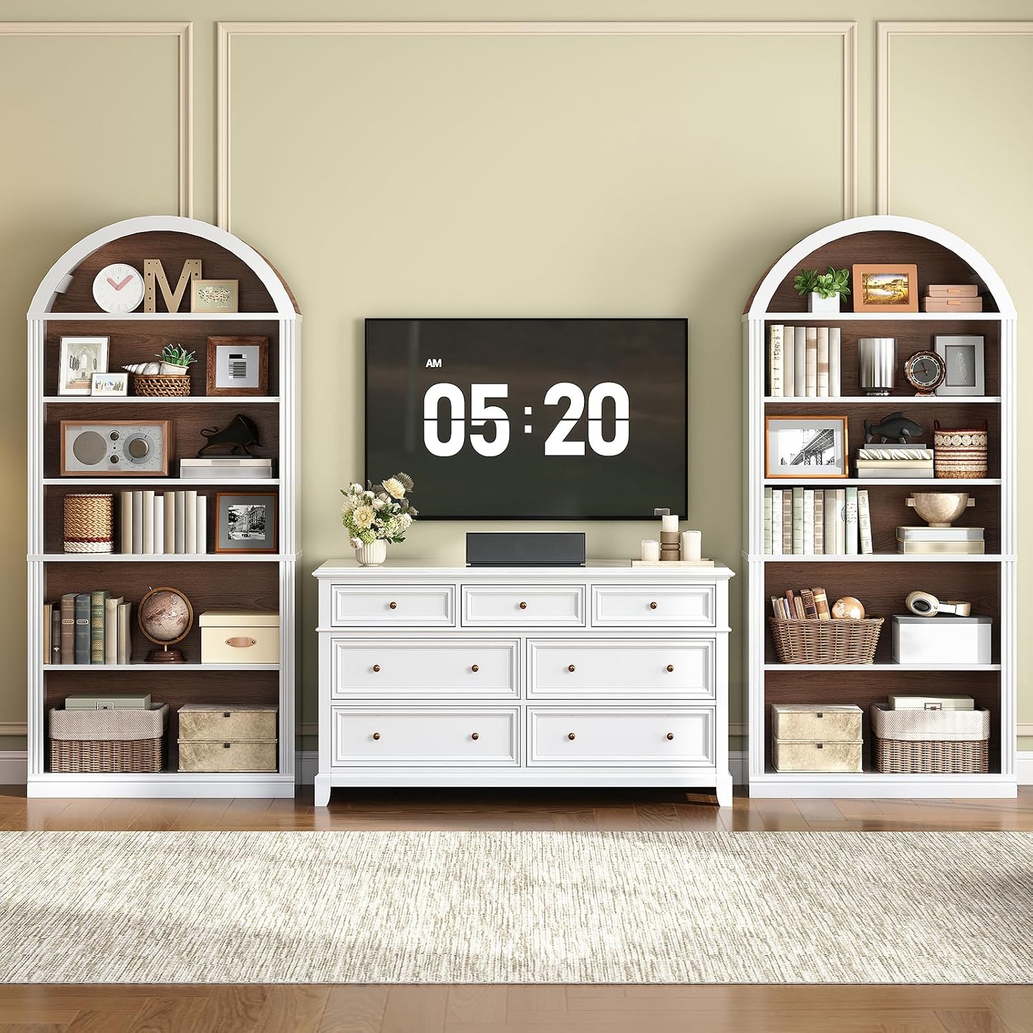 Walnut White Farmhouse Arched Bookcase
