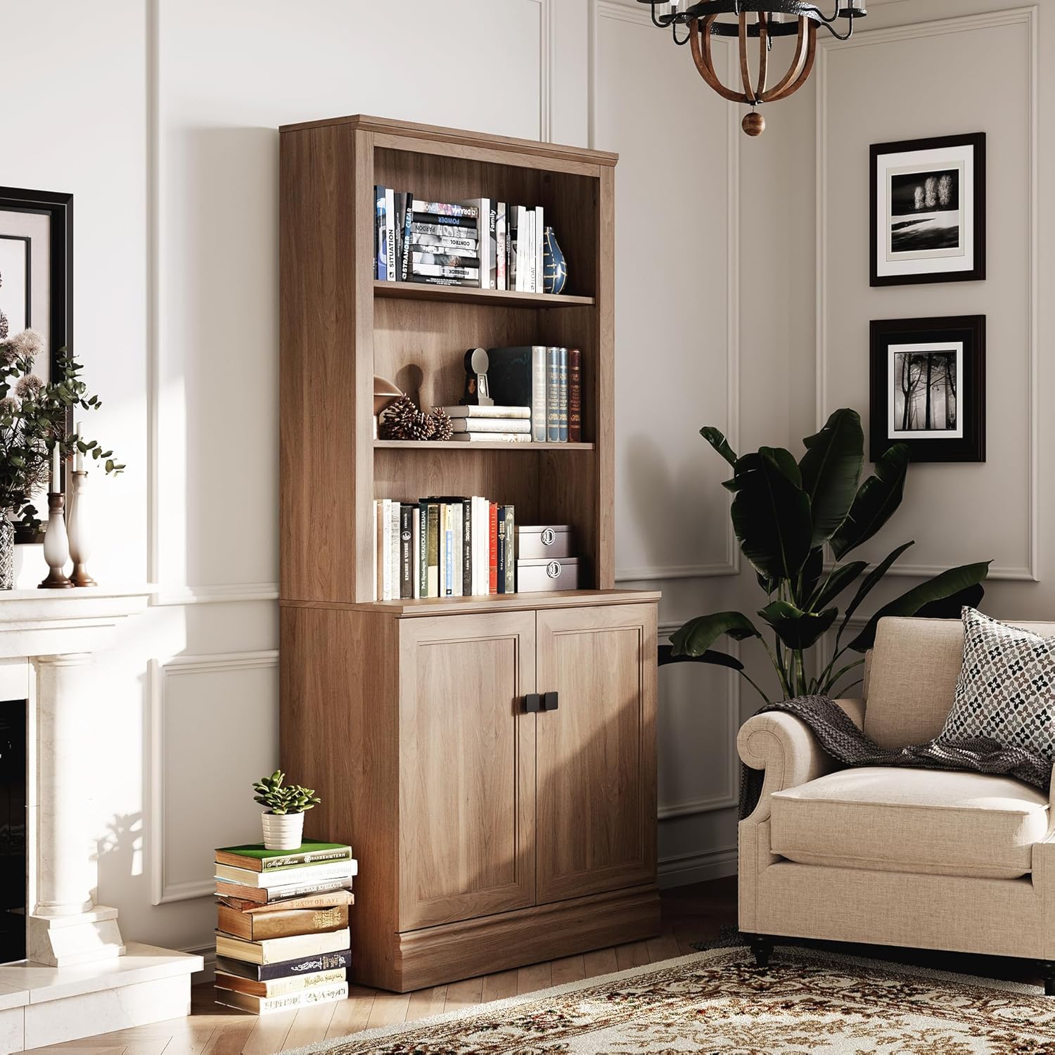 Oak 5-Tier Adjustable Storage Bookcase