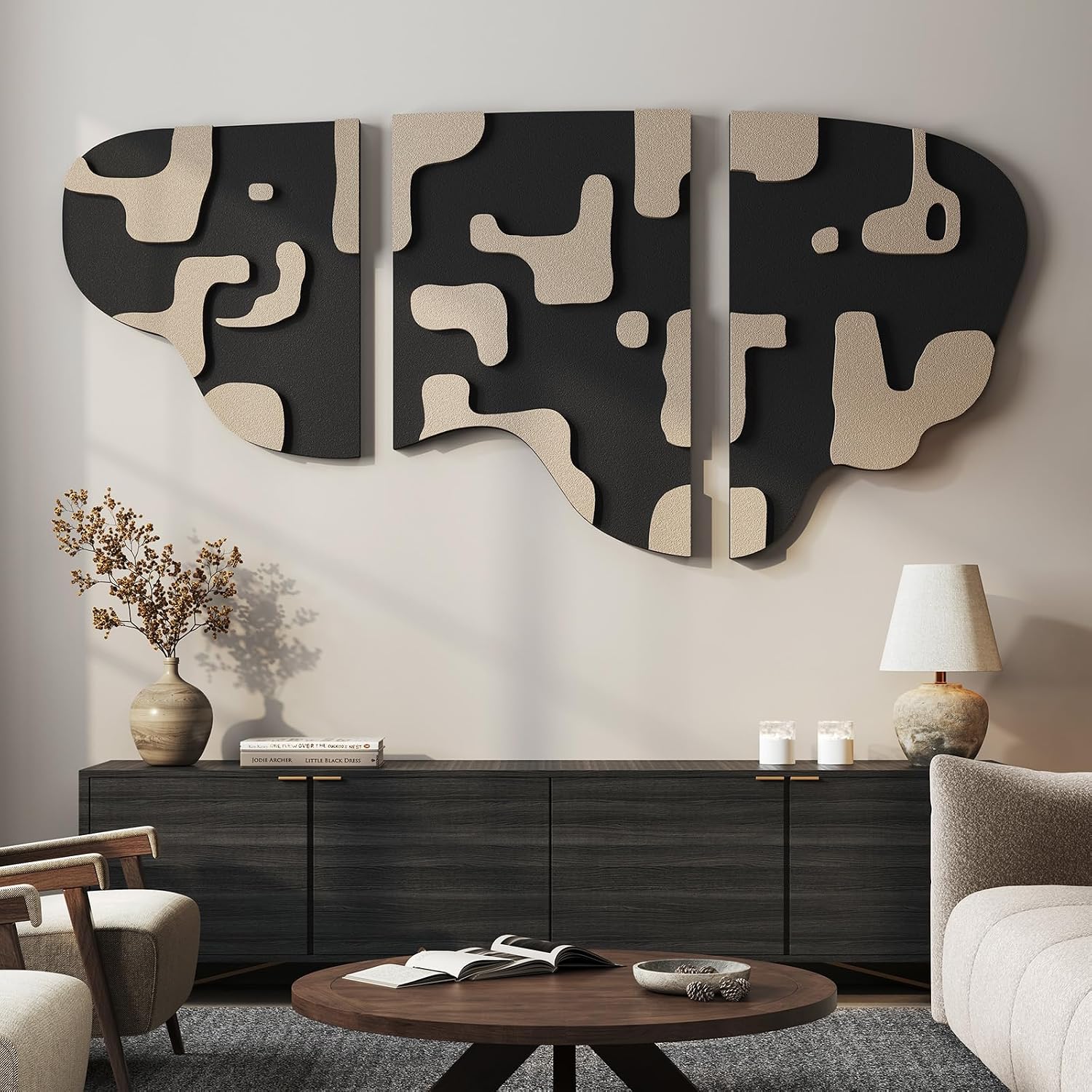 3Pcs Black Beige 3D Textured Wall Art