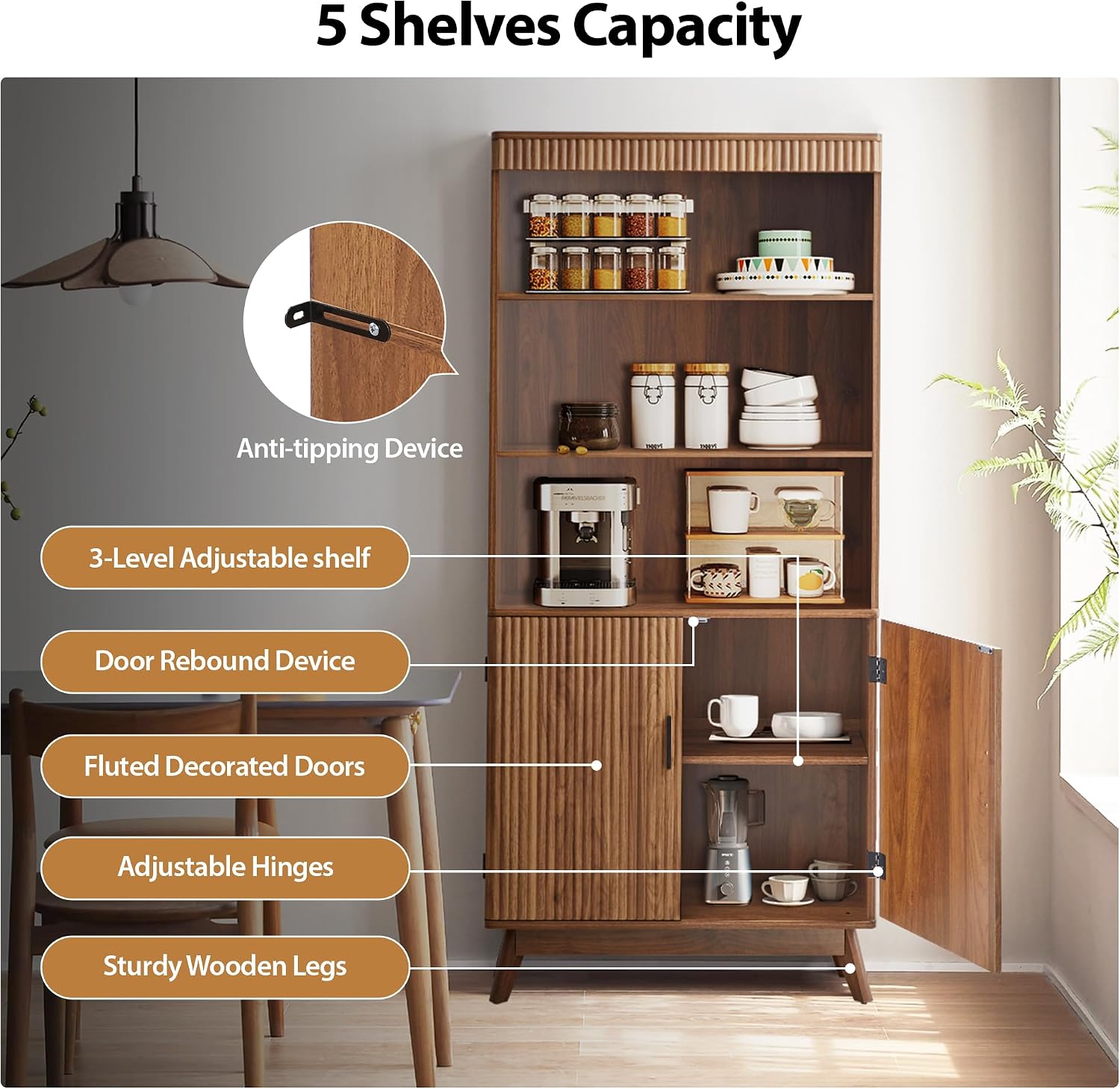 Fluted Walnut Arched Storage Bookcase