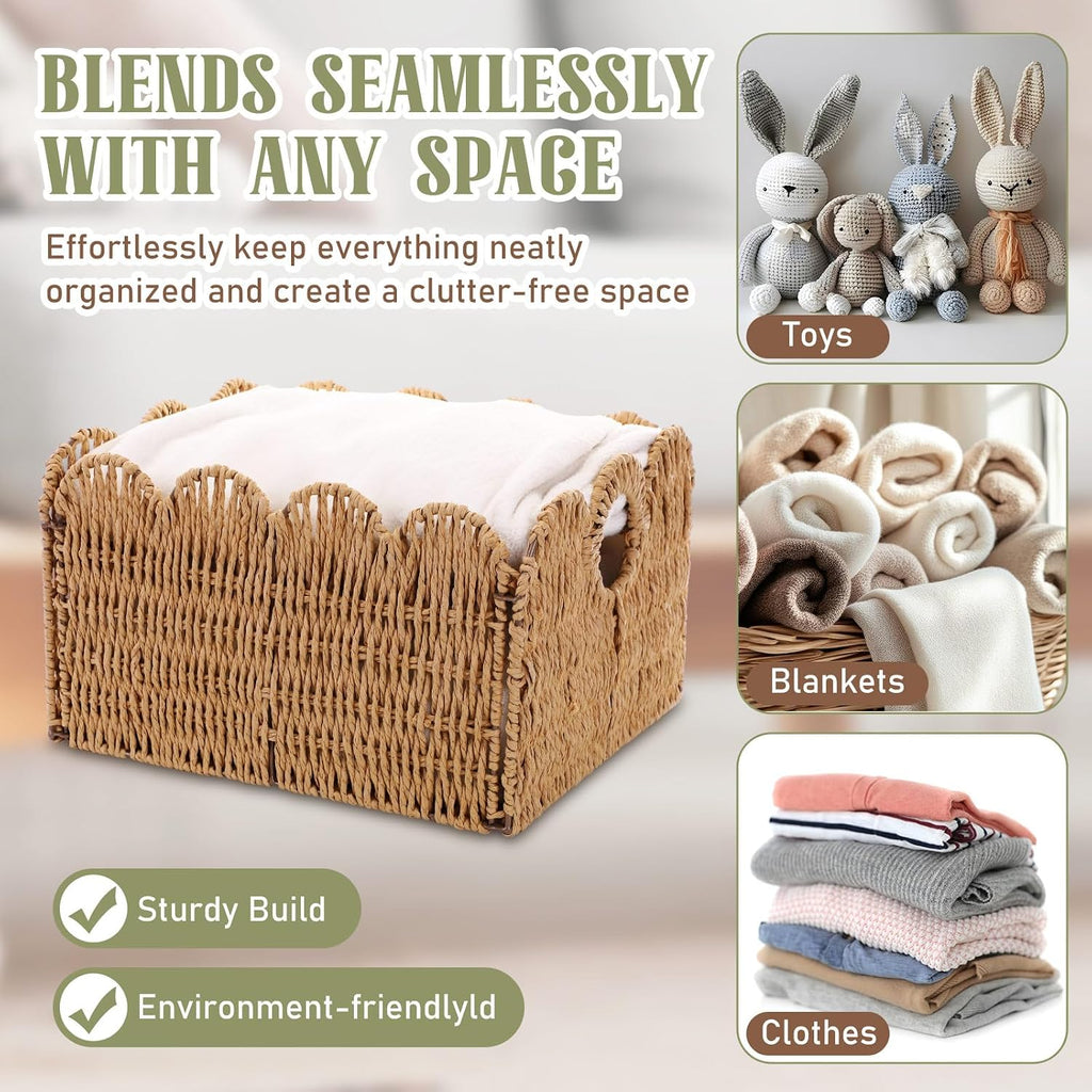 4 Pack Scalloped Paper Rope Storage Baskets