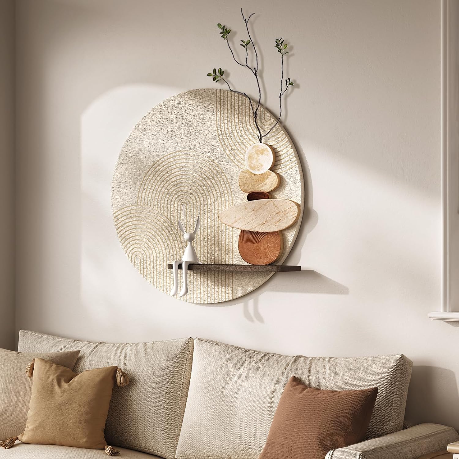 Neutral 3D Textured Wall Art with Shelf