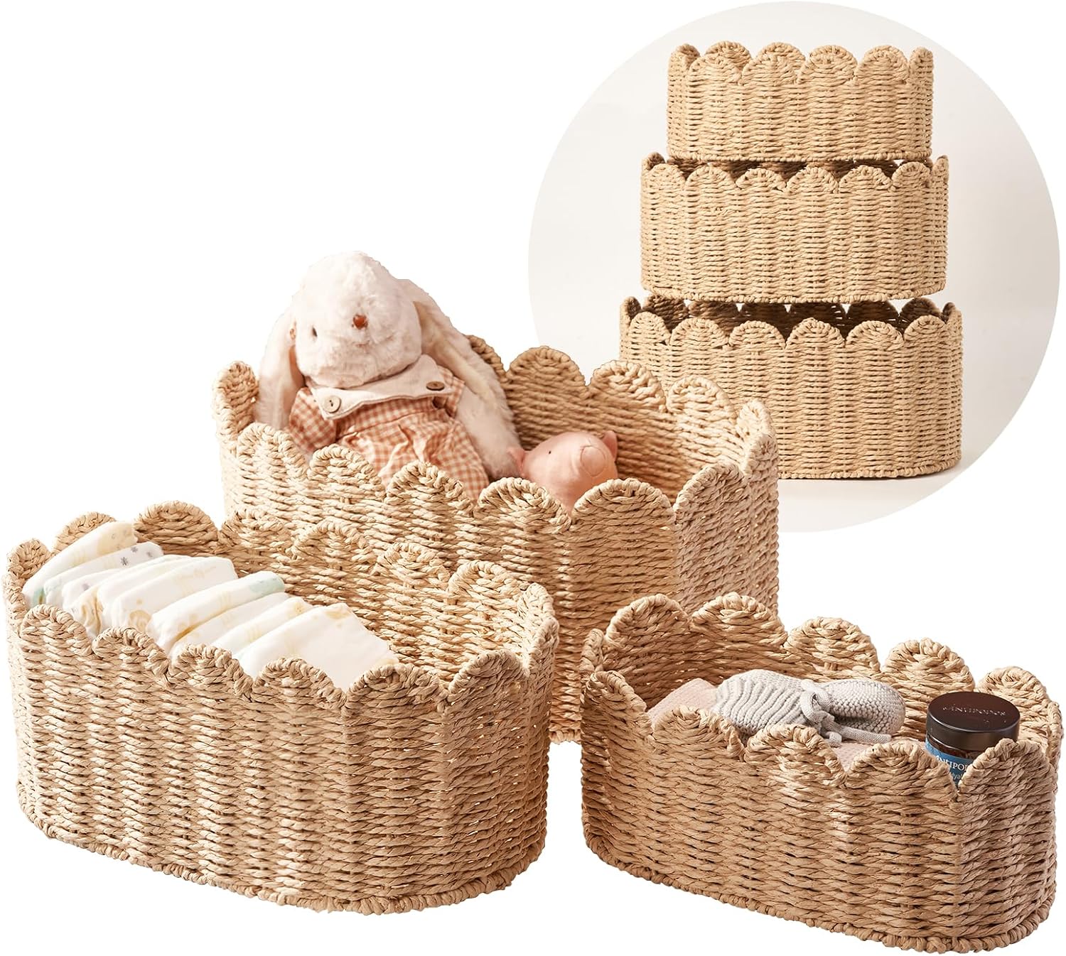 3 Pack Natural Paper Rope Storage Baskets