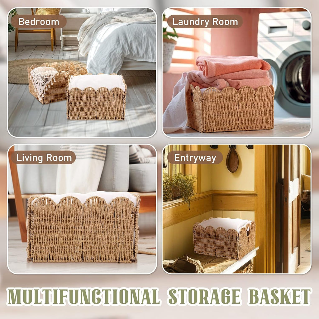 4 Pack Scalloped Paper Rope Storage Baskets