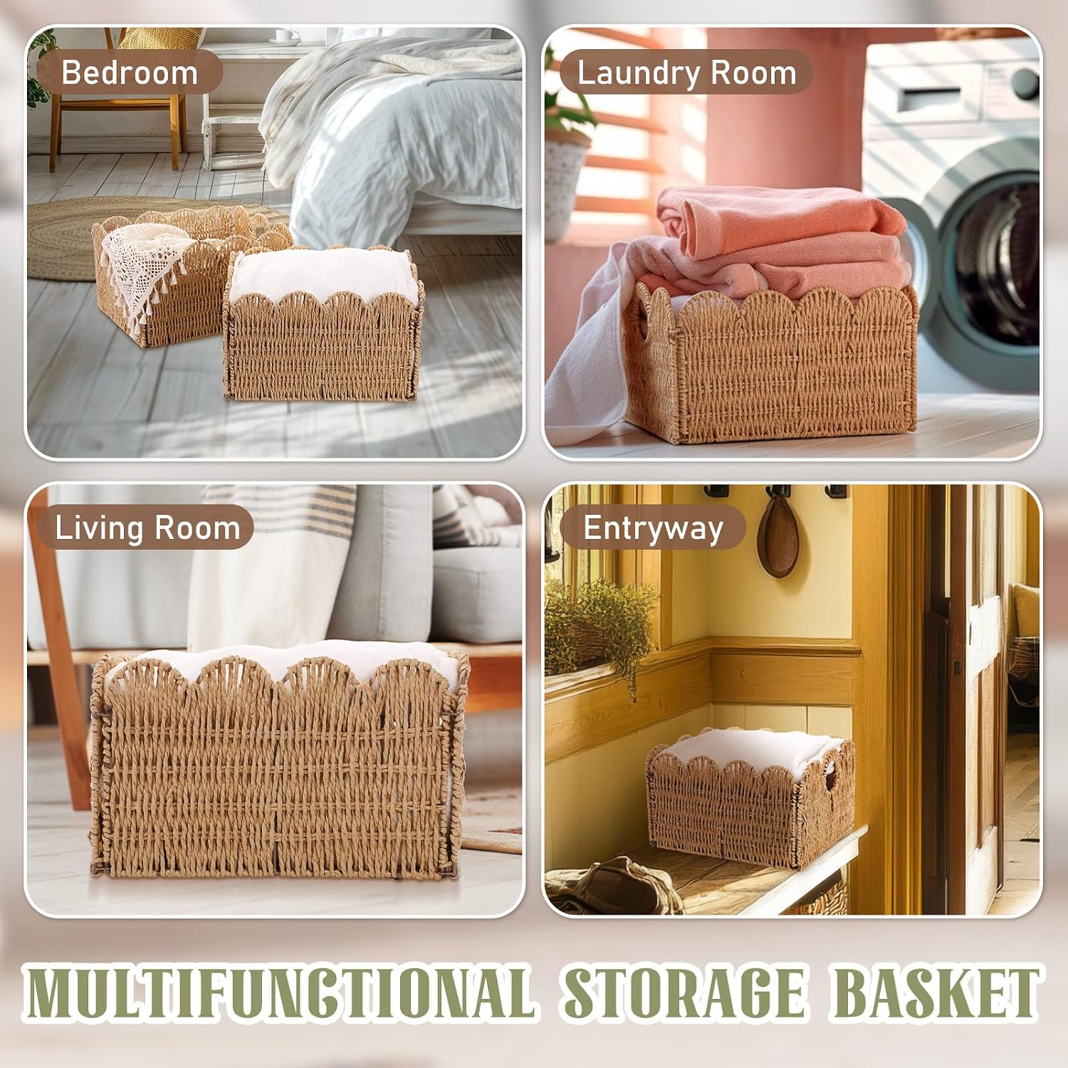 4 Pack Scalloped Paper Rope Storage Baskets