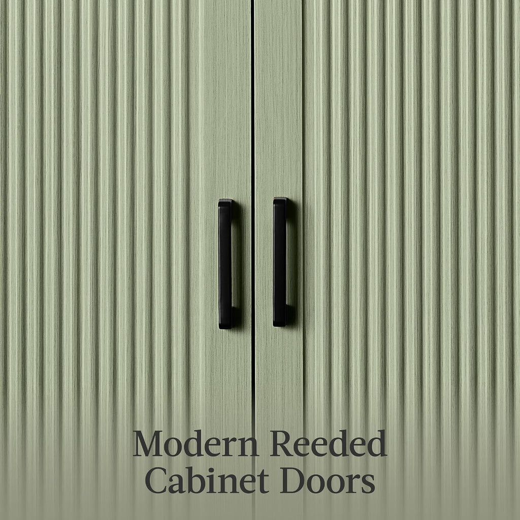 Sage Reeded Arched Storage Pantry Cabinet