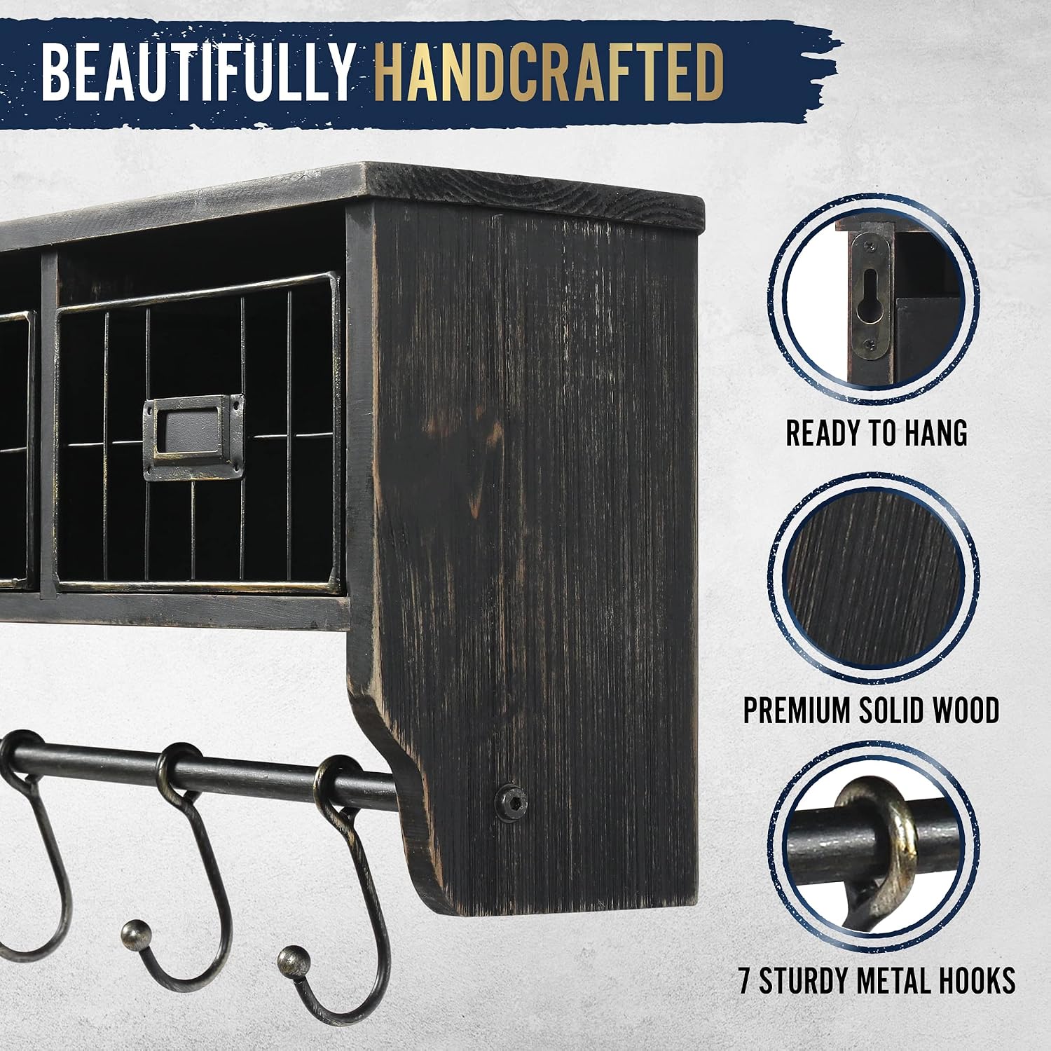 Rustic Blackwash Wood Wall Coat Shelf 24"