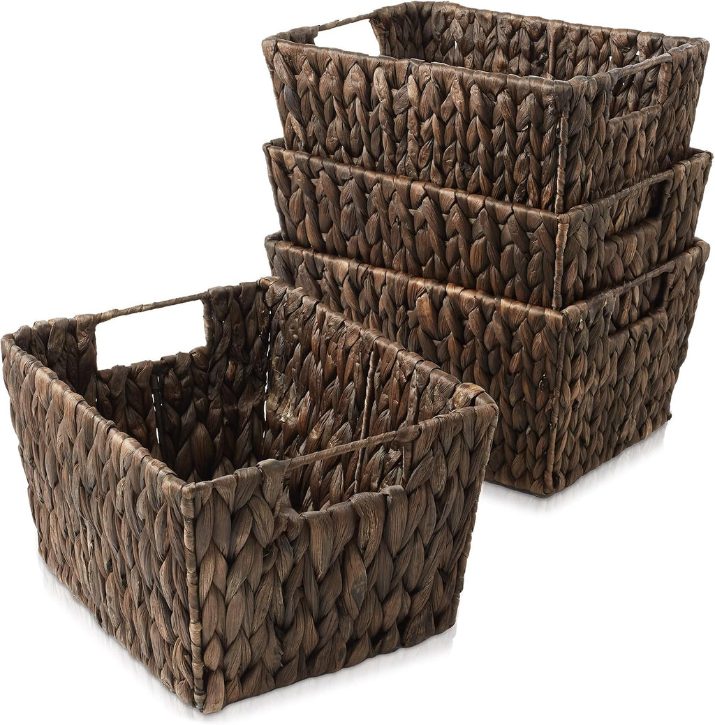 4 Pack Espresso Water Hyacinth Storage Baskets
