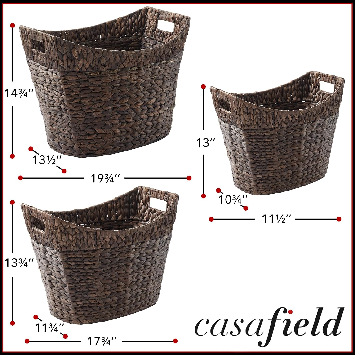 3 Pack Espresso Water Hyacinth Baskets