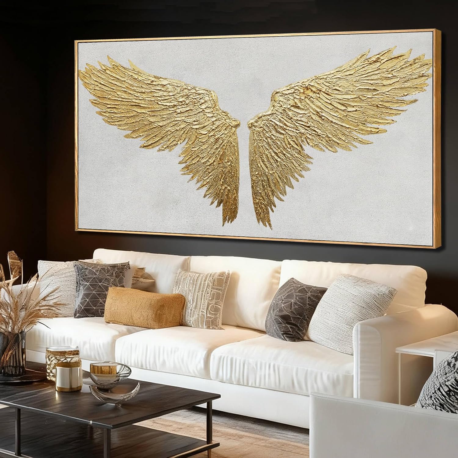 White Gold Textured Abstract Framed Wall Art 29x58 Inch