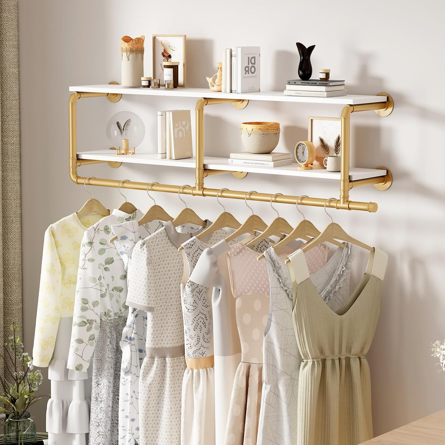 Gold Industrial Pipe Wall Clothes Rack