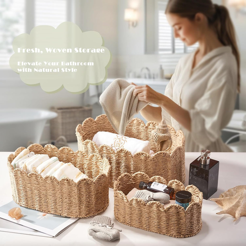 3 Pack Natural Paper Rope Storage Baskets