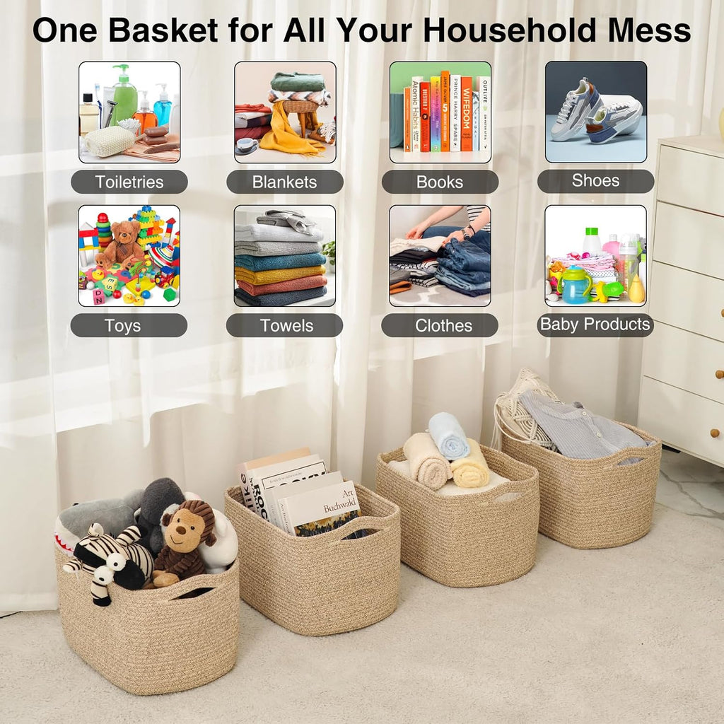4 Pack Mixed Brown Cotton Rope Storage Baskets