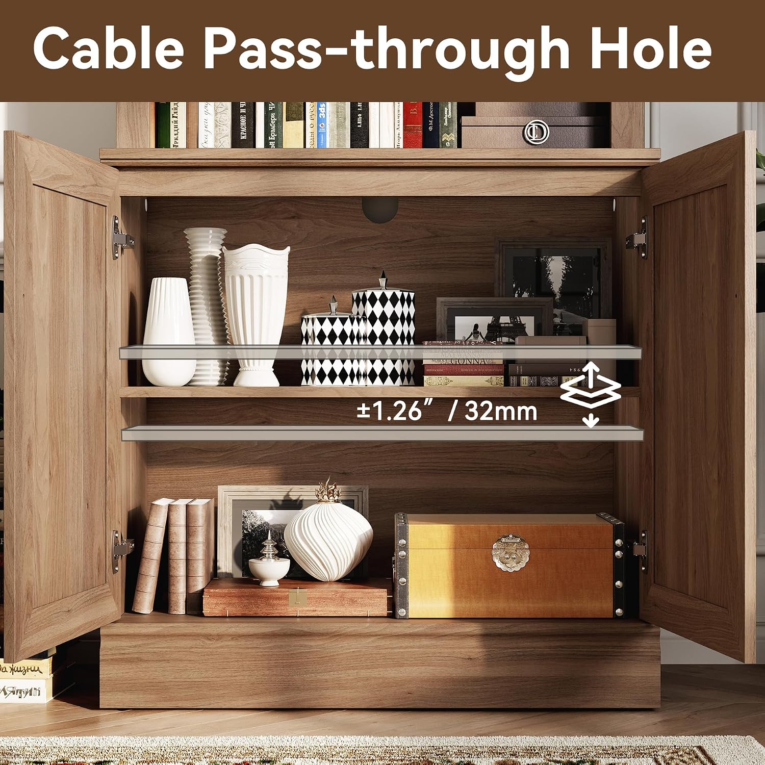 Oak 5-Tier Adjustable Storage Bookcase
