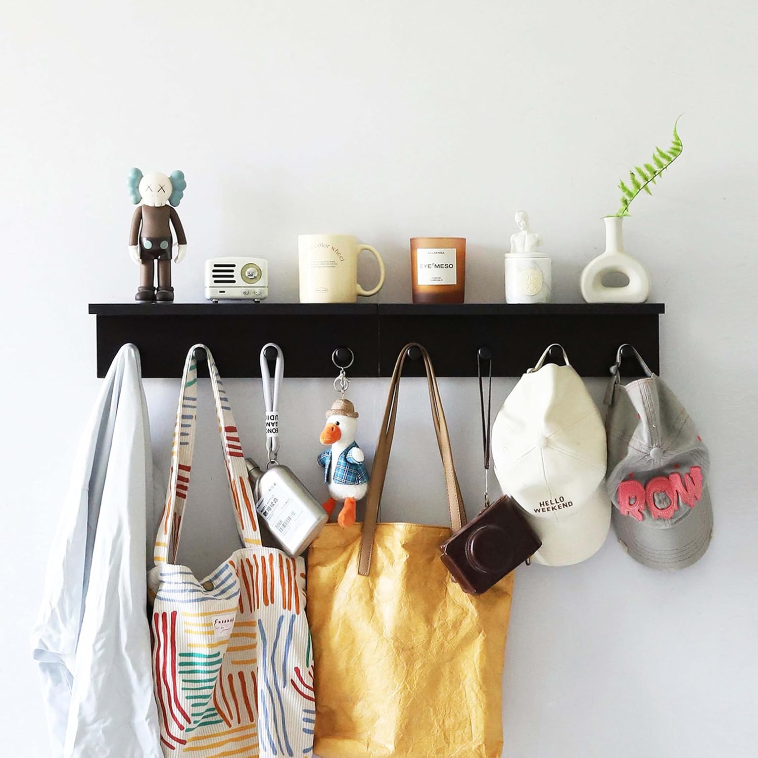 Black Wall Mount Wooden Coat Hook Rack A-2