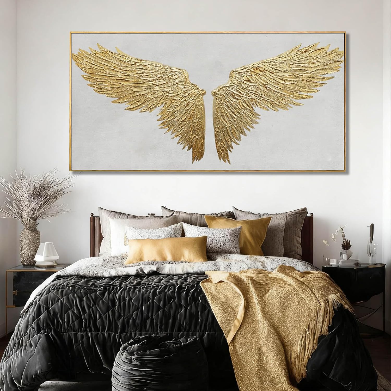 White Gold Textured Abstract Framed Wall Art 29x58 Inch