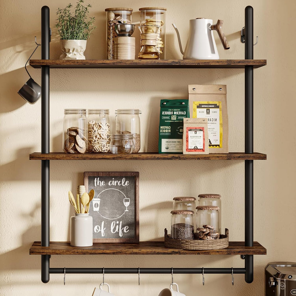 3 Tier Industrial Wall Pipe Shelves