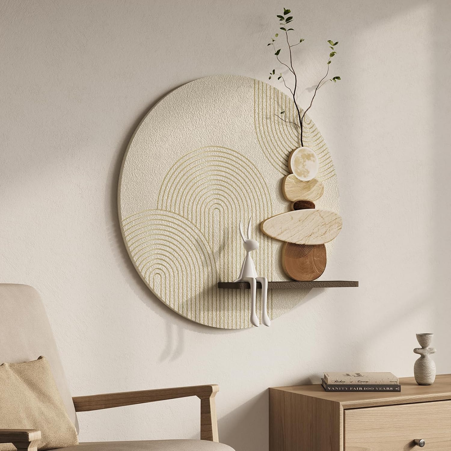 Neutral 3D Textured Wall Art with Shelf