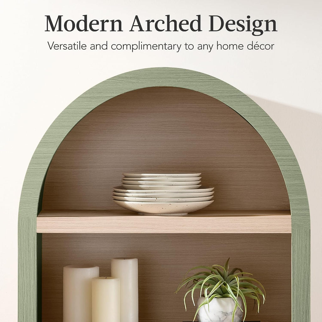 Sage Reeded Arched Storage Pantry Cabinet