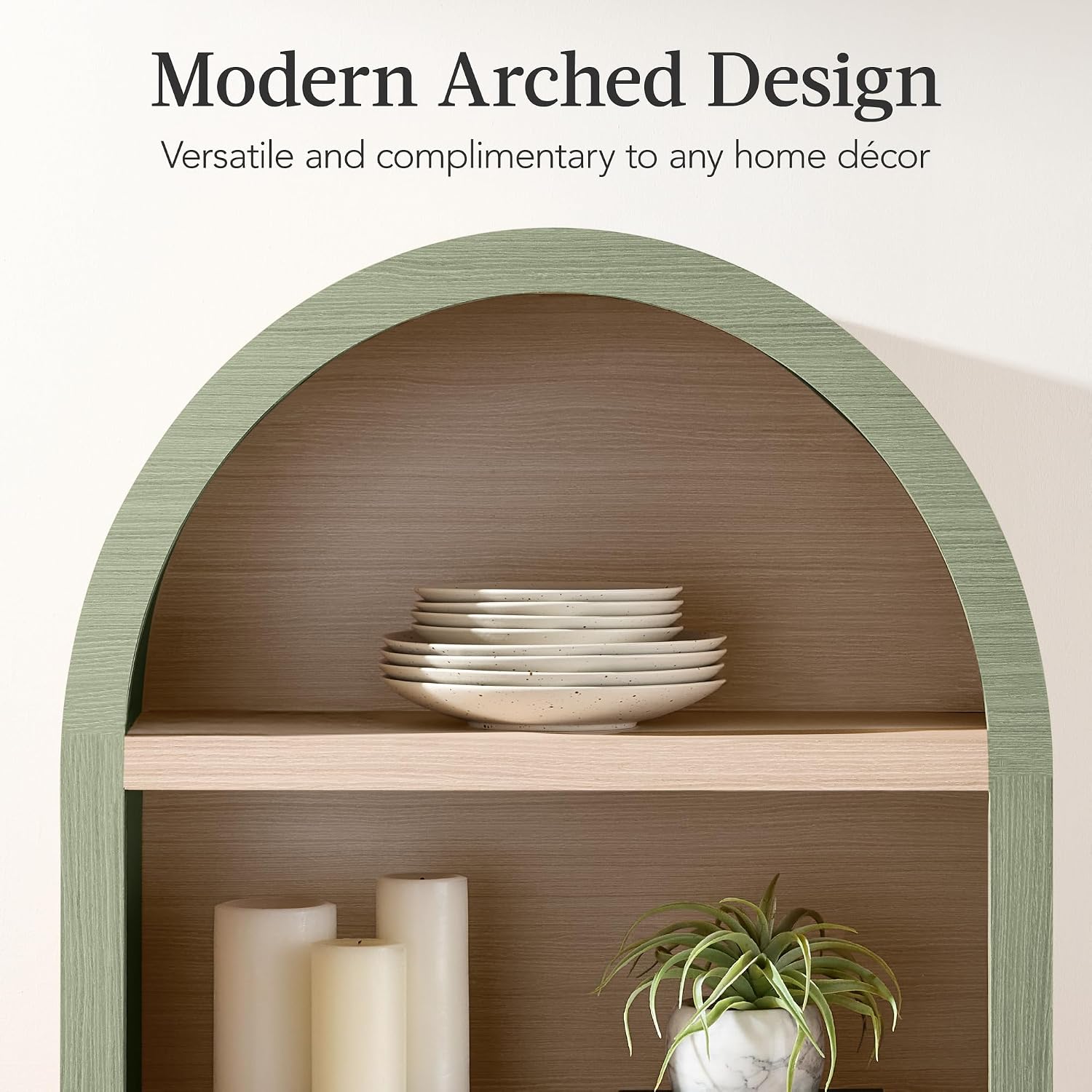 Sage Reeded Arched Storage Pantry Cabinet