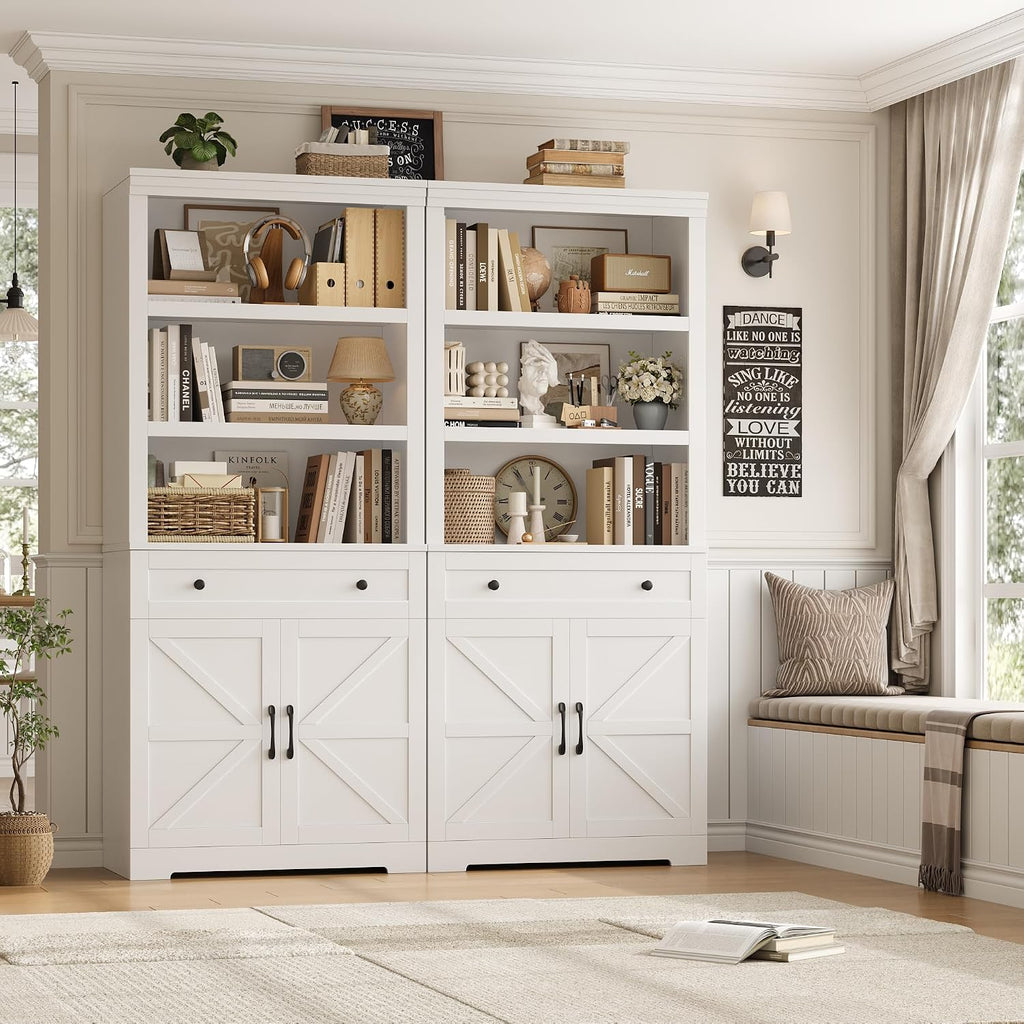 White Farmhouse Bookcase Drawer & Doors