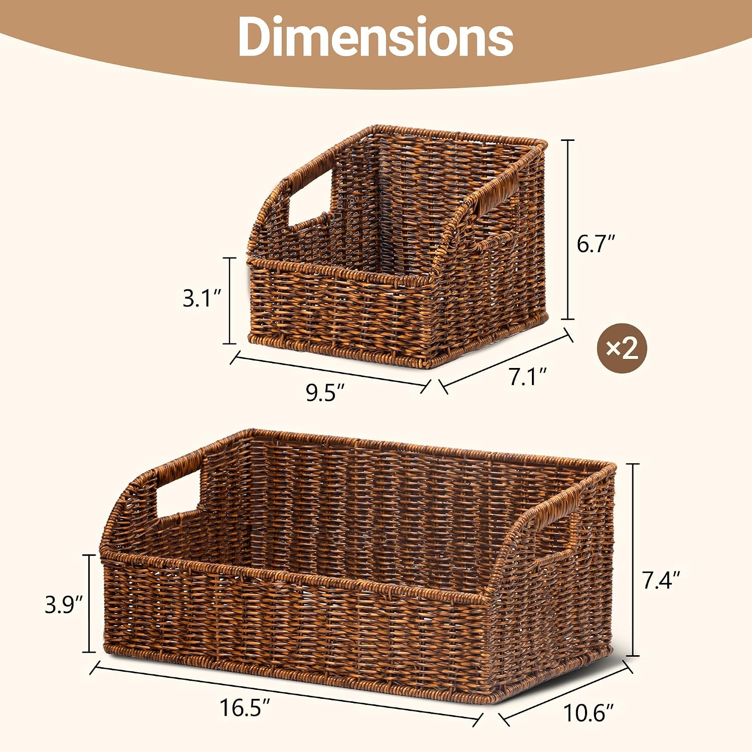 3 Pack Brown Wicker Baskets with Chalkboard