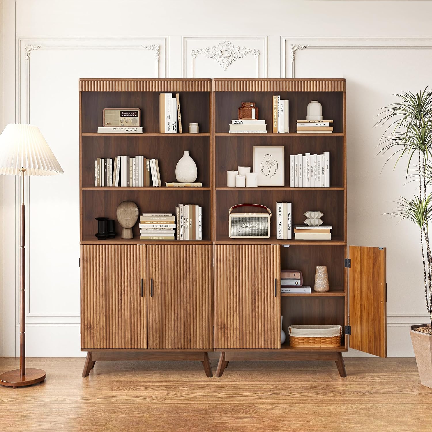 Fluted Walnut Arched Storage Bookcase