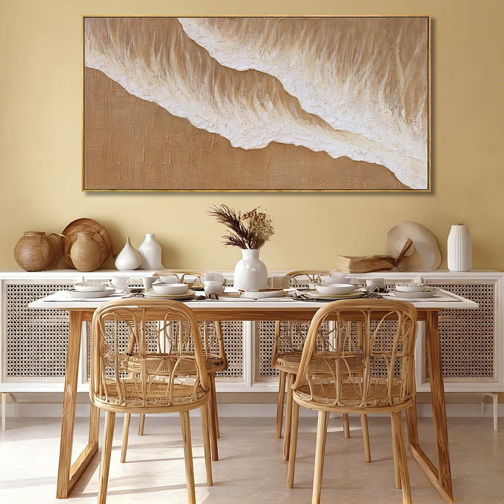 Beige Textured Framed Canvas Wall Art 24x48  Inch