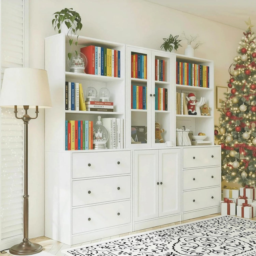 White Glass Bookcase with Storage Drawers