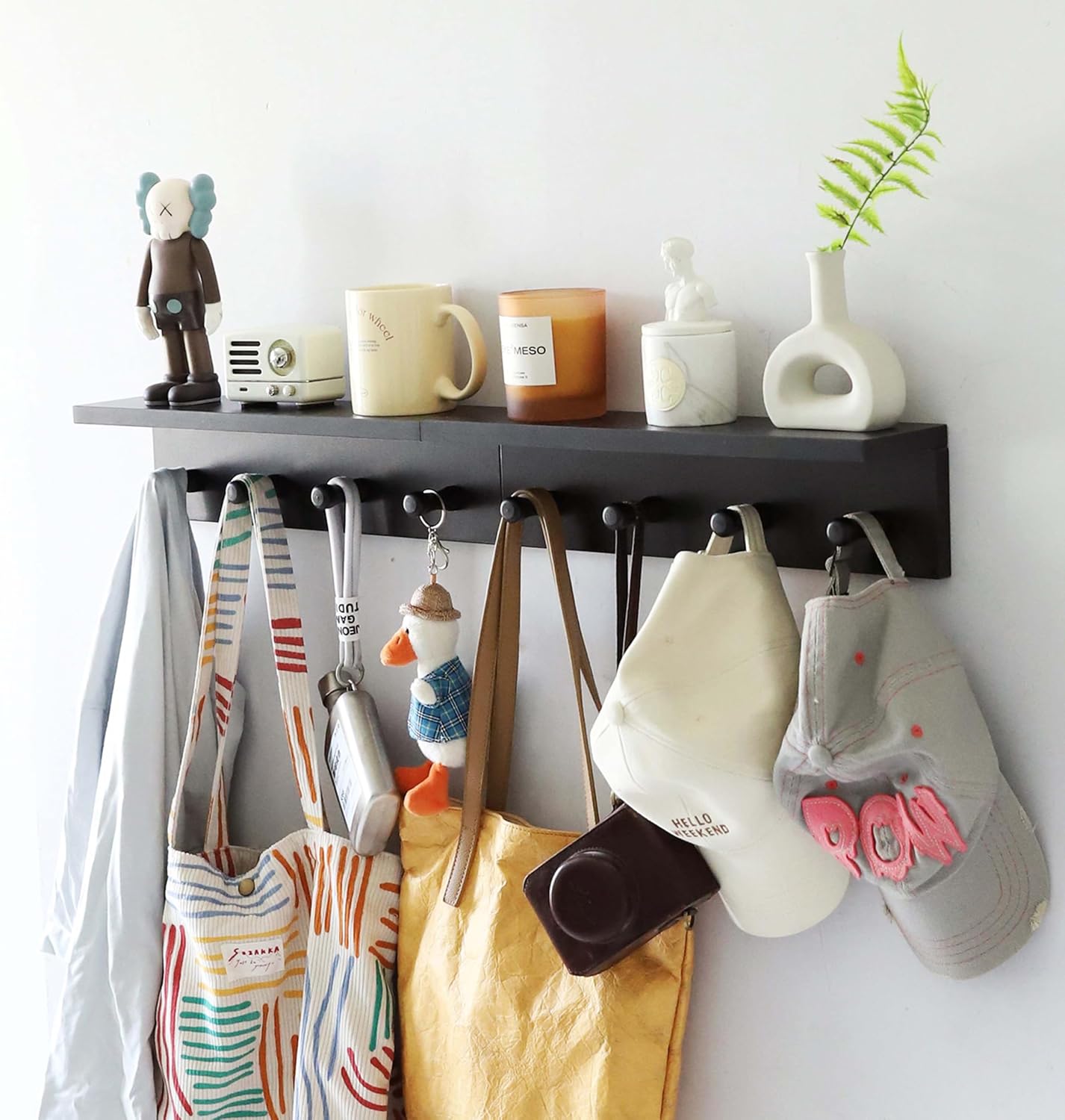 Black Wall Mount Wooden Coat Hook Rack A-2