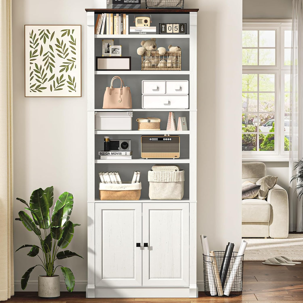 Antique White Farmhouse Storage Bookcase
