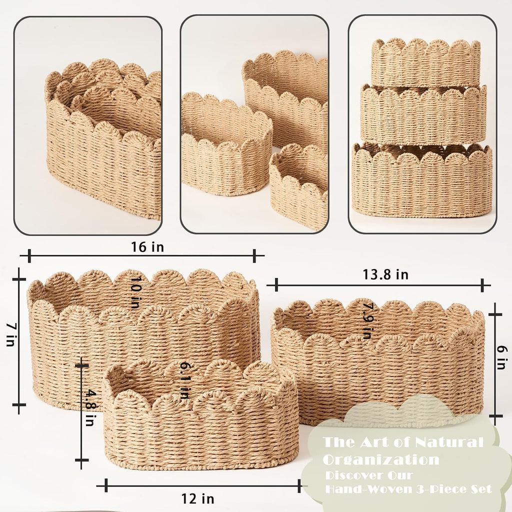 3 Pack Natural Paper Rope Storage Baskets